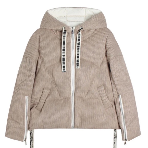 Jackets & Blazers - Tan Hooded Puffer Jacket with Drawstrings